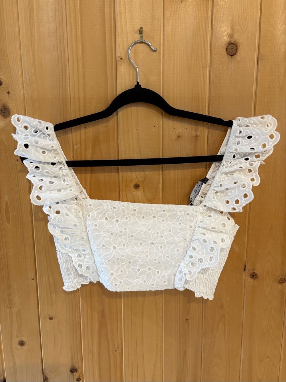 Zara White Eyelet Ruffle Cropped Camisole